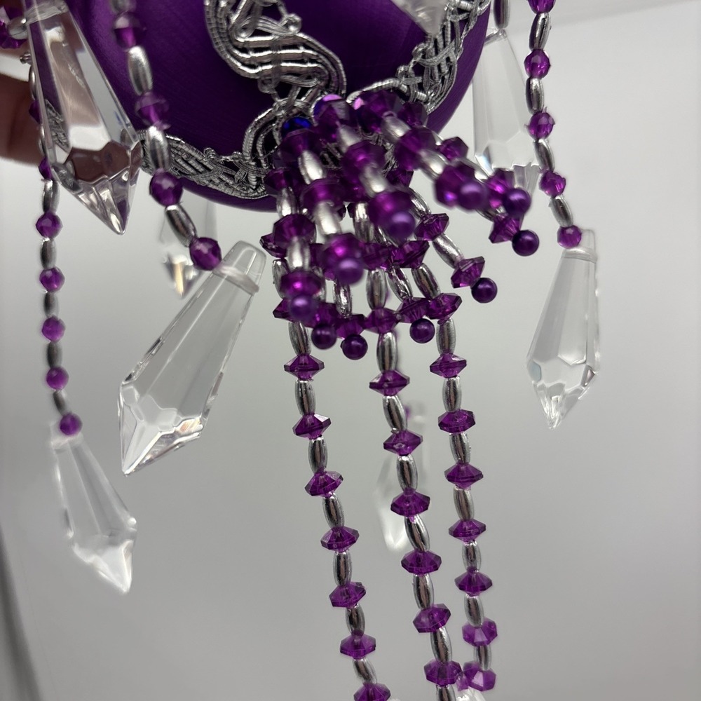 VINTAGE PUSH PIN ORNAMENT SEQUIN BEADED ORNATE CHRISTMAS TREE HANDMADE X3 Purple - Picture 6 of 16